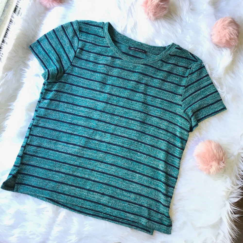 American Eagle Teal Navy Striped Preppy Knit Top M